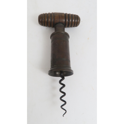 504 - A PATENT CORKSCREW19th century, with bone and brush handle, 20cm long, a rosewood and brass corkscre... 