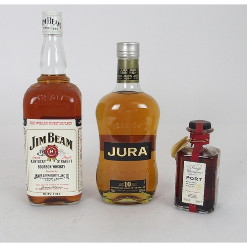 647 - JURA ORIGIN ORKNEY SCOTCH WHISKY 10 Year Old, Jim Beam White Label 4 Year Old, Vintage Character Por... 