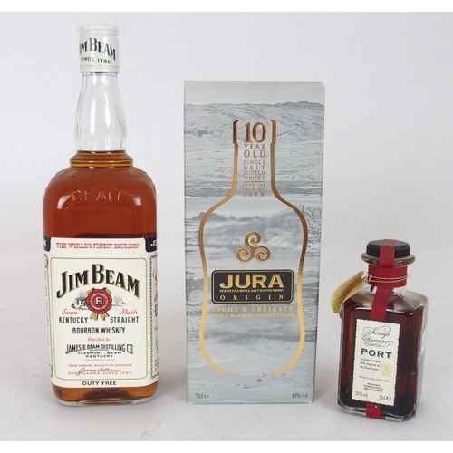 647 - JURA ORIGIN ORKNEY SCOTCH WHISKY 10 Year Old, Jim Beam White Label 4 Year Old, Vintage Character Por... 