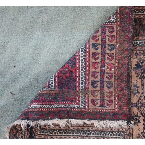 106 - An eastern beige ground prayer rug, 150cm long x 93cm wide