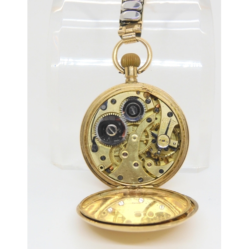 576 - A 9ct gold fob watch diameter 3cm, a 9ct gold Craddock gents watch weight together with mechanisms a... 