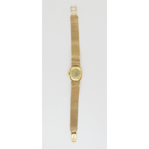 580 - A 9ct gold ladies Rotary watch with integral mesh strap, weight including mechanism 25.8gms