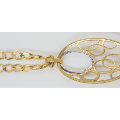 593 - A 9ct gold diamond accent pendant and 60cm curb chain, weight together 12.7gms