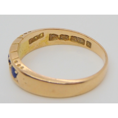 608 - A 15k gold lapis lazuli ring (two gems missing) size O1/2, weight 3.3gms, a 9ct three colour gold Ru... 