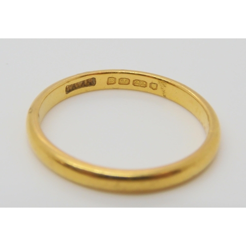 614 - Three 22ct gold wedding rings, sizes L, M1/2, & N1/2 weight together 12.5gms