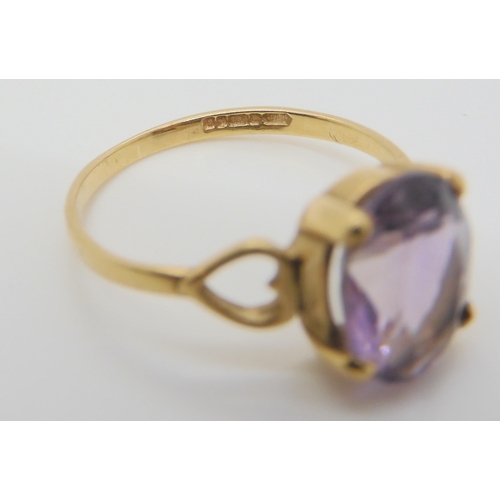 616 - A 9ct gold amethyst ring, size K, a 9ct gold diamond accent ring, size L1/2, a 9ct gold signet ring,... 