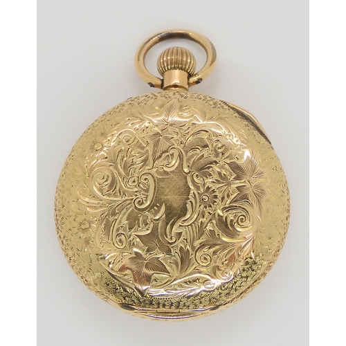 632 - A 14k gold fob watch, with pretty enamelled dial (inner dust cover metal) weight 21.2gms