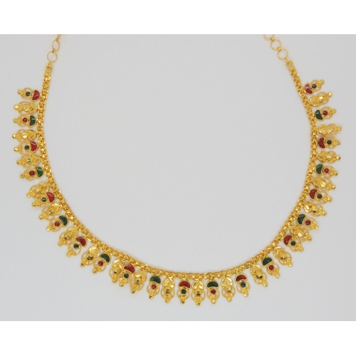 641 - An Indian enamelled necklace, stamped 22ct, length 40cm, weight 19.1gms