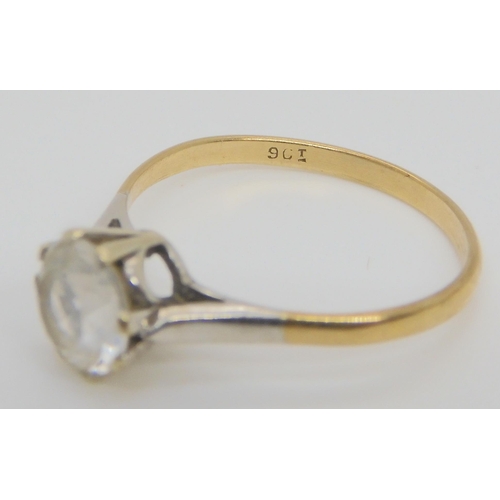 646 - An 18ct gold ring set with one old cut diamond, one clear gem and turquoise (one missing) size K, we... 