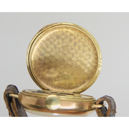 649 - A vintage 9ct gold cased watch with leather strap together with two other 9ct gold watch heads with ... 