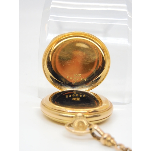 654 - A 14k gold Waltham fob watch, inner dust cover also 14k, weight including mechanism 35.2gms, diamete... 