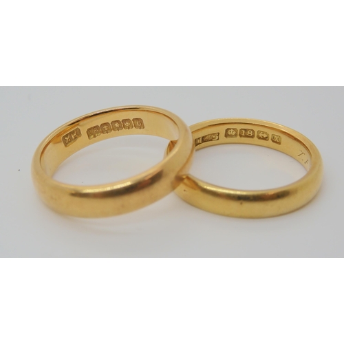 676 - An 18ct gold wedding band with nice crisp Glasgow hallmarks for 1924, size M, together with a furthe... 