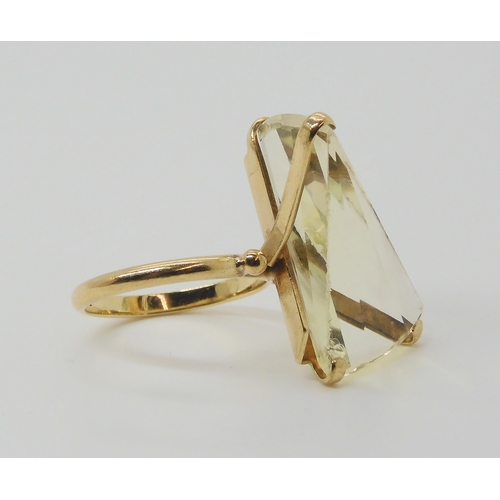 682 - A retro ring, set with an unusual shaped citrine, hallmarked London 1968, size M1/2, weight 6.7gms&n... 