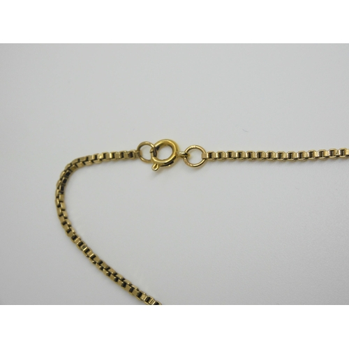 699 - Two 9ct gold box chains, lengths 46cm 40cm, both with yellow metal clasps, weight 10.3gms