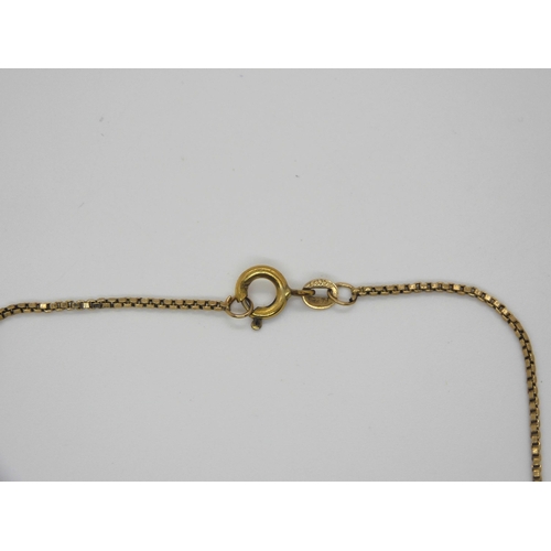 699 - Two 9ct gold box chains, lengths 46cm 40cm, both with yellow metal clasps, weight 10.3gms