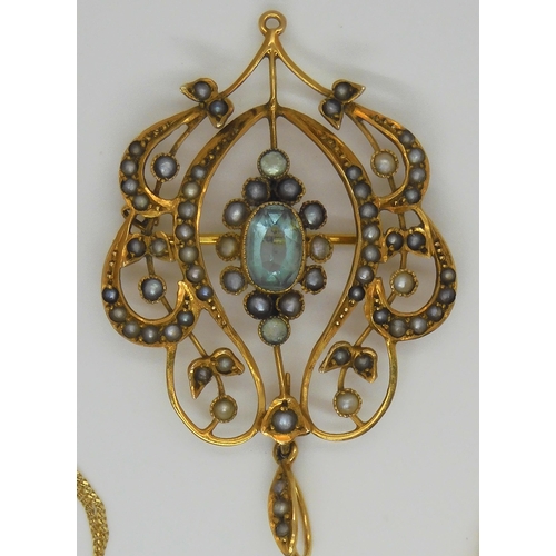 702 - A 9ct blue glass and split pearl Edwardian pendant, a 9ct locket and chain, and a 9ct pearl pendant ... 