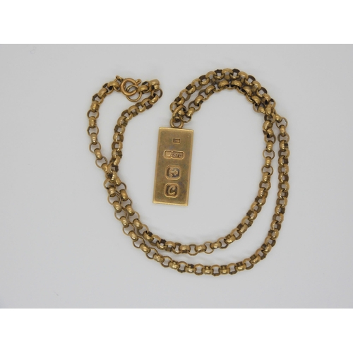 710 - A 9ct gold ingot pendant with full hallmarks for 1977, dimensions 3.5cm with bail x 1.3cm, and a a 9... 