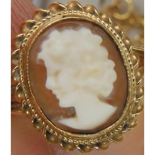 716 - A 9ct cameo pendat/brooch and chain with matching ring, weight together 8.9gms, a further gold plate... 