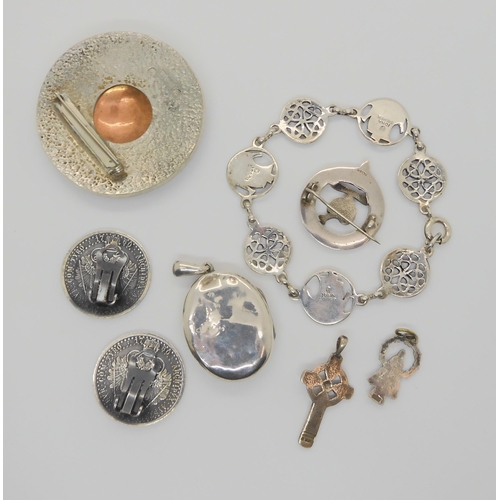 725 - A silver John Hart of Iona knotwork and longship bracelet, Maria Theresa coin earrings and other ite... 