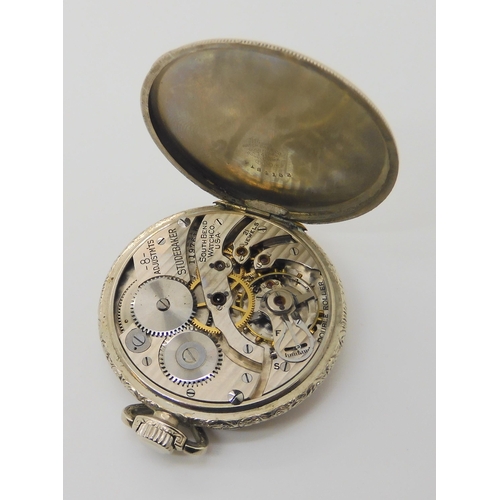 731 - A 14k gold filled Studebaker South Bent open face pocket watch, diameter 4.5cm