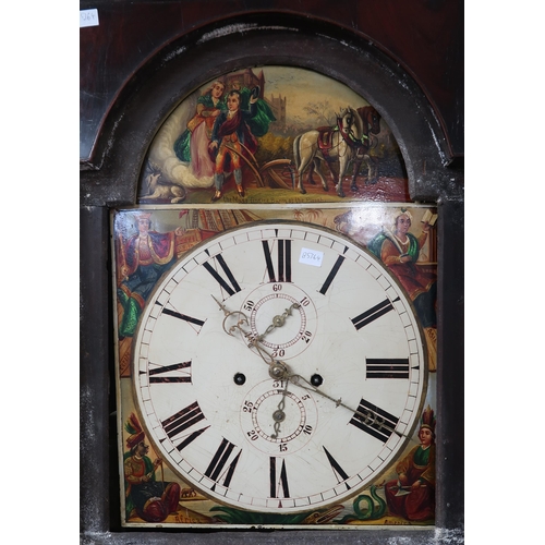 75 - A 19th century mahogany cased grandfather clock with painted face with two subsidiary dials, 209cm h... 