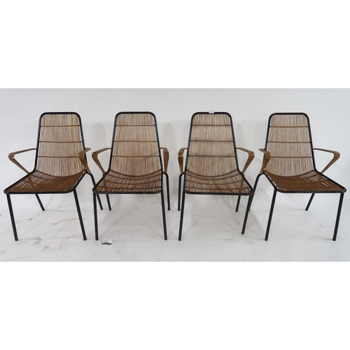 93 - A lot of four mid 20th century steel and wicker stacking chairs (4)