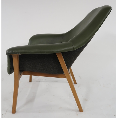 96 - A mid 20th century moulded form armchair upholstered in green vinyl on teak frame, 79cm high x 80cm ... 