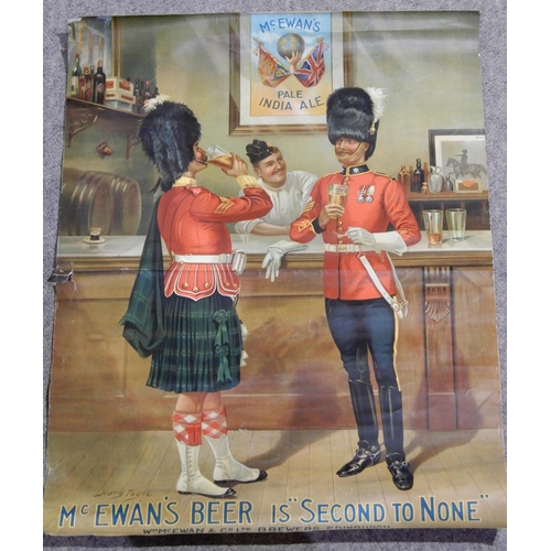 503 - A McEwans Famous Ales ceramic advertising sign together with a McEwans beer is second to none poster