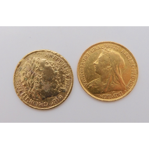 474 - A late Victorian half sovereign 1894, 4 grams together with a gilt coin