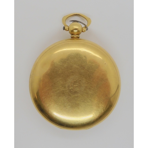 834 - AN 18CT GOLD OPEN FACE POCKET WATCHwith decorative dial and blued steel hands. Hallmarked London 184... 