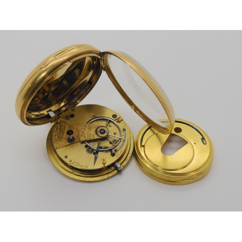 834 - AN 18CT GOLD OPEN FACE POCKET WATCHwith decorative dial and blued steel hands. Hallmarked London 184... 