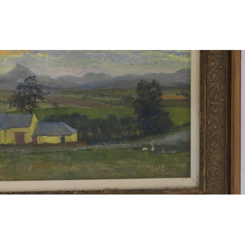 861 - WILLIAM BIRNIE RSW RGI (SCOTTISH 1929-2006)BEN LOMOND FROM TOMBRAKE FARM Oil on board, signed lower ... 