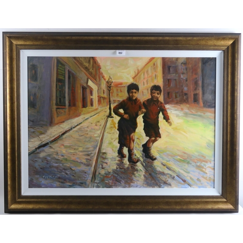 862 - FRANK MCFADDEN (SCOTTISH b.1972)GLASGOW BOYS Oil on board, signed lower left, 59 x 84cm (23.25 x 33