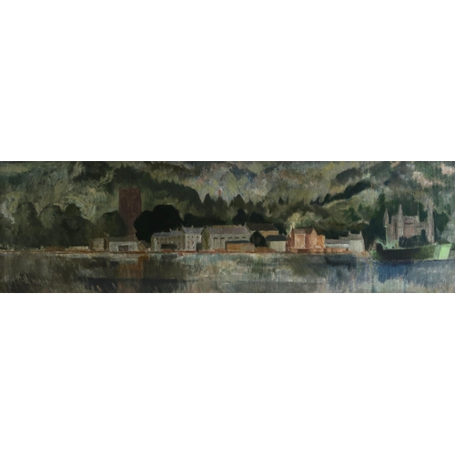 873 - WILLIAM CROSBIE RSA RGI (1915-1999)INVERARAY, SEPTEMBER Oil on panel, signed upper left, 30 x 102cm ... 