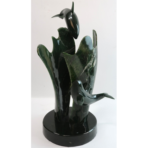 875 - LYLE SOPEL (CANADIAN b.1951)MUSIC MAKERS, KILLER WHALES Nephrite Jade, signed 'Sopel', inscribed 'E8... 