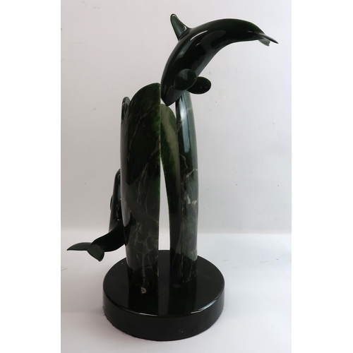 875 - LYLE SOPEL (CANADIAN b.1951)MUSIC MAKERS, KILLER WHALES Nephrite Jade, signed 'Sopel', inscribed 'E8... 