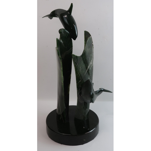 875 - LYLE SOPEL (CANADIAN b.1951)MUSIC MAKERS, KILLER WHALES Nephrite Jade, signed 'Sopel', inscribed 'E8... 