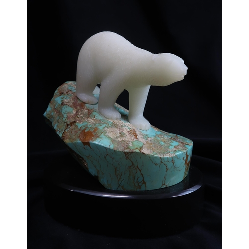 877 - LYLE SOPEL (CANADIAN b.1951)COOL APPROACH Siberian White Jade, Turquoise Marble, signed 'Sopel', ins... 