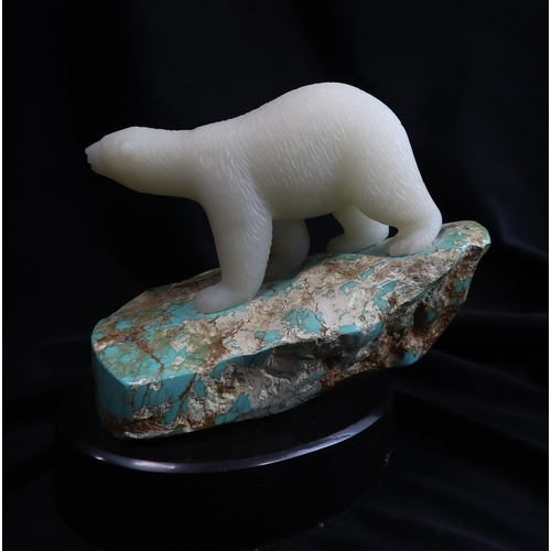 877 - LYLE SOPEL (CANADIAN b.1951)COOL APPROACH Siberian White Jade, Turquoise Marble, signed 'Sopel', ins... 