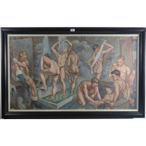 906 - JAMES ROBERT WALLACE ORR (SCOTTISH 1907-1992)FOOTBALLERS CHANGING ROOMOil on canvas, signed lower ri... 