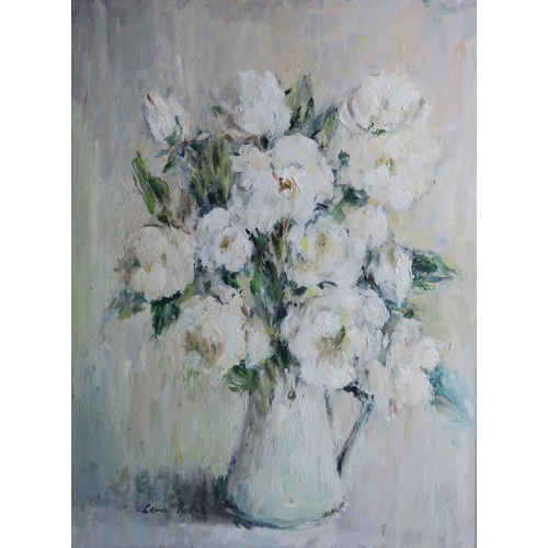 907 - LENA ROBB (SCOTTISH 1891-1980) WHITE ROSES Oil on panel, signed lower left, 60 x 44cm (23.75 x 17.25... 