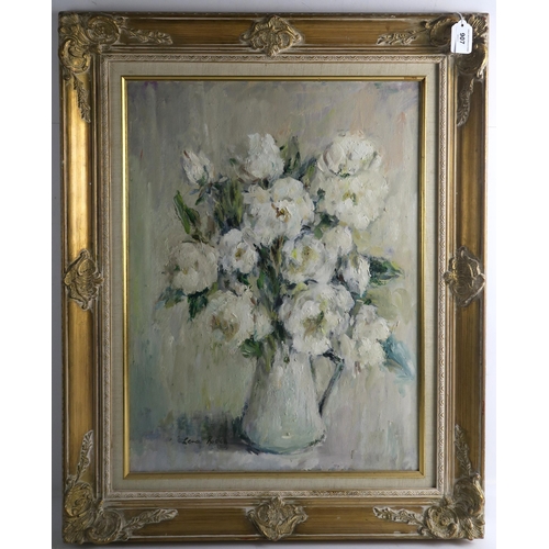 907 - LENA ROBB (SCOTTISH 1891-1980) WHITE ROSES Oil on panel, signed lower left, 60 x 44cm (23.75 x 17.25... 