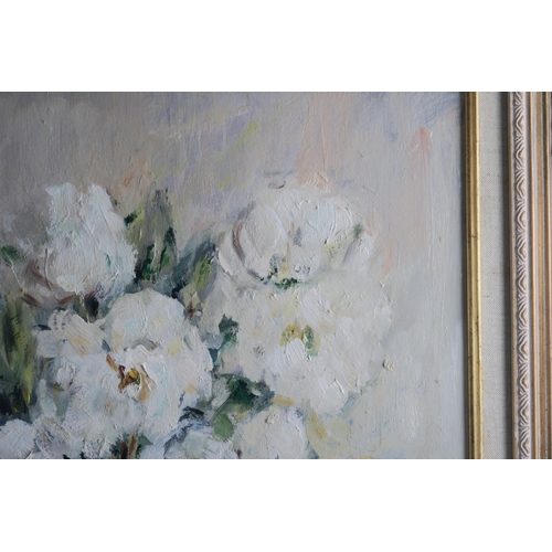 907 - LENA ROBB (SCOTTISH 1891-1980) WHITE ROSES Oil on panel, signed lower left, 60 x 44cm (23.75 x 17.25... 