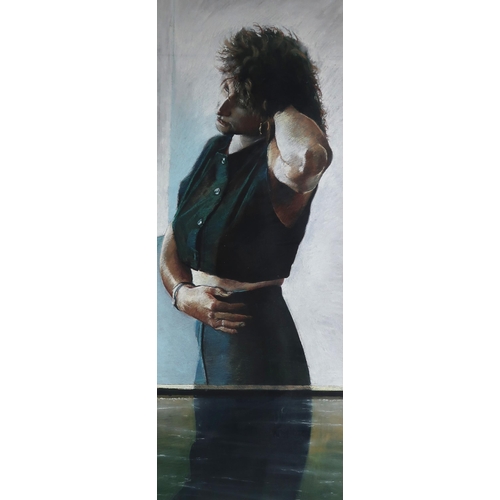 932 - ANGUS MCEWAN (SCOTTISH b.1963)A REFLECTIVE MOMENT Oil on board, signed lower right, 100 x 37cm (39.2... 