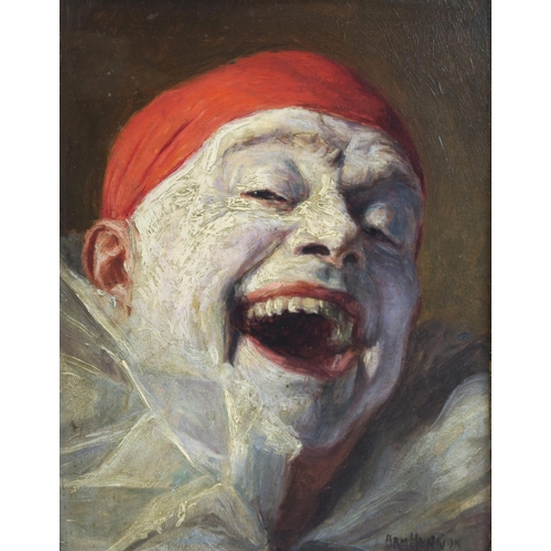 946 - ARMAND HENRION (BELGIAN 1875-1958)PIERROT LAUGHINGOil on panel, signed, 17 x 13cm (6.5 x 5