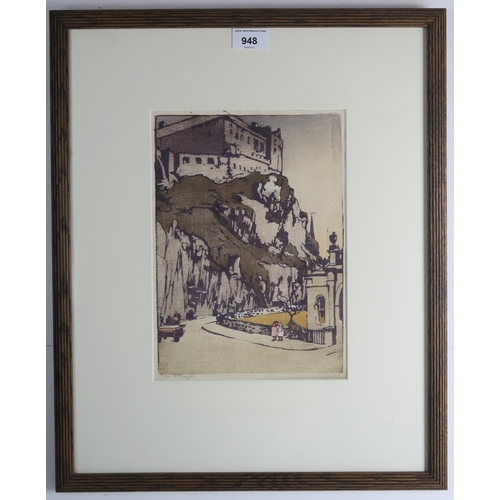 948 - MABEL ALINGTON ROYDS (BRITISH 1874-1941)EDINBURGH CASTLEWoodcut, signed lower left, 27 x 19cm (10.5 ... 