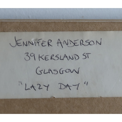 952 - JENNIFER ANDERSON (SCOTTISH b.1975) LAZY DAY Oil on canvas, 44 x 49cm (17.25 x 19.25