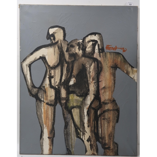 955 - ARCHIE FORREST (SCOTTISH b.1950)THREE FIGURES - 1970 Oil on canvas, signed upper right, dated (... 