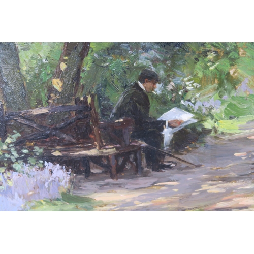 966 - WILLIAM BRADLEY LAMOND RBA (SCOTTISH 1857-1924)A QUIET NOOKOil on panel board, signed, 25 x 35cm (9.... 