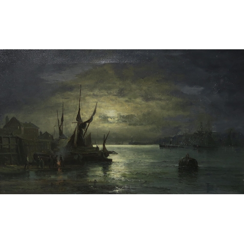 967 - ATTRIBUTED TO WILLIAM GEORGE THORNLEY (BRITISH 1857-1935)MOONLIT ESTUARYOil on canvas, signed, 25.5 ... 